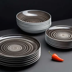 Zestaw obiadowy z porcelany na 6 osób Chodzież City, 18 elementów, czarny