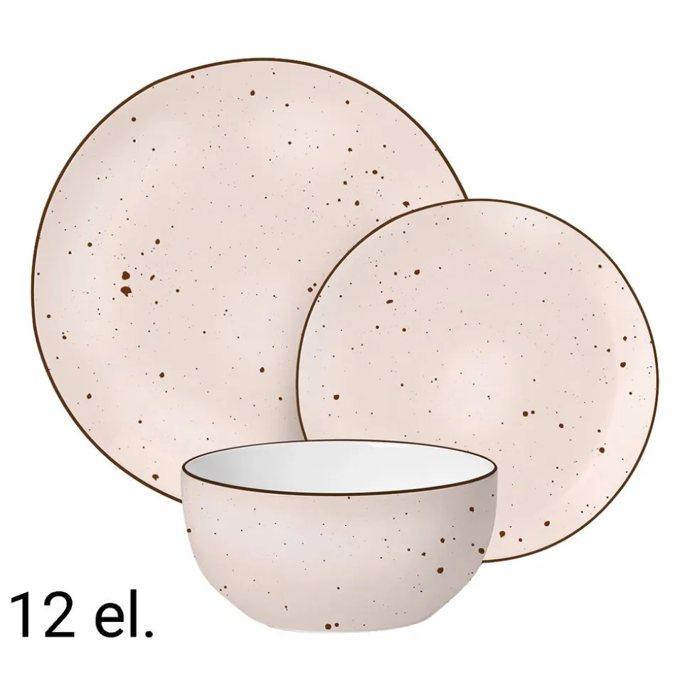 Zestaw obiadowy z porcelany na 4 osoby MG Home Gemma Pink, 12 elementów, różowy