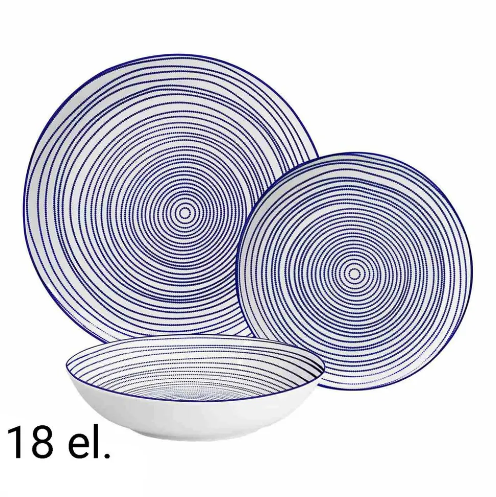 Zestaw obiadowy z porcelany na 6 osób MG Home Marea, 18 elementów, biało-niebieski