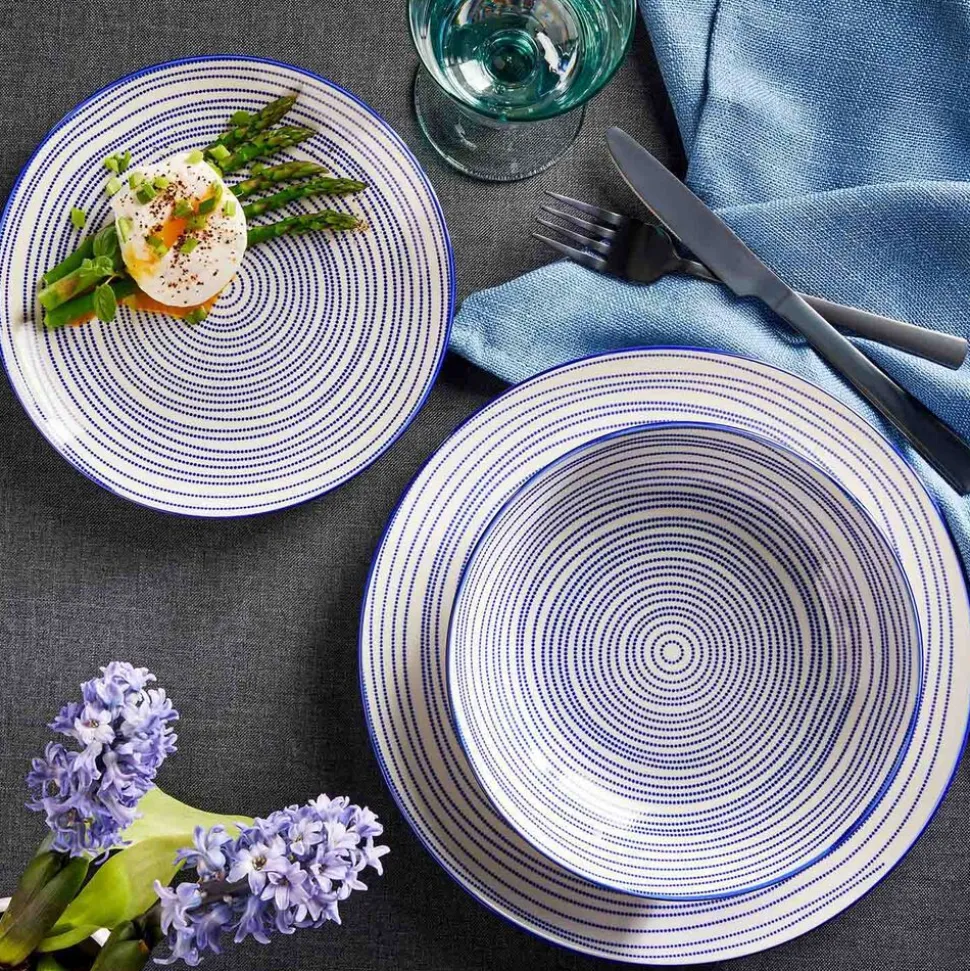 Zestaw obiadowy z porcelany na 6 osób MG Home Marea, 18 elementów, biało-niebieski