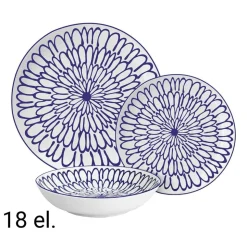 Zestaw obiadowy z porcelany na 6 osób MG Home Fiori, 18 elementów, biało-niebieski