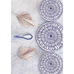 Zestaw obiadowy z porcelany na 6 osób MG Home Fiori, 18 elementów, biało-niebieski
