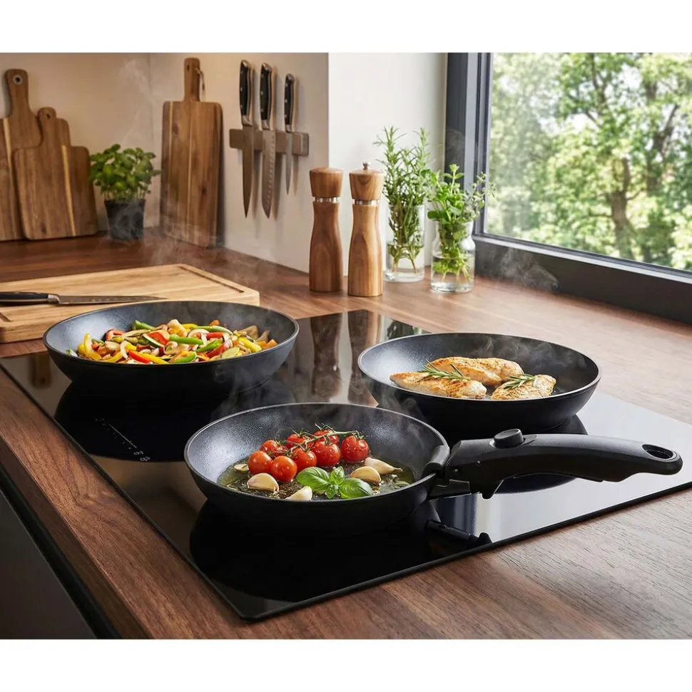 Zestaw patelni aluminiowych MG Home Clever Kitchen, 3 elementy, odpinana rączka