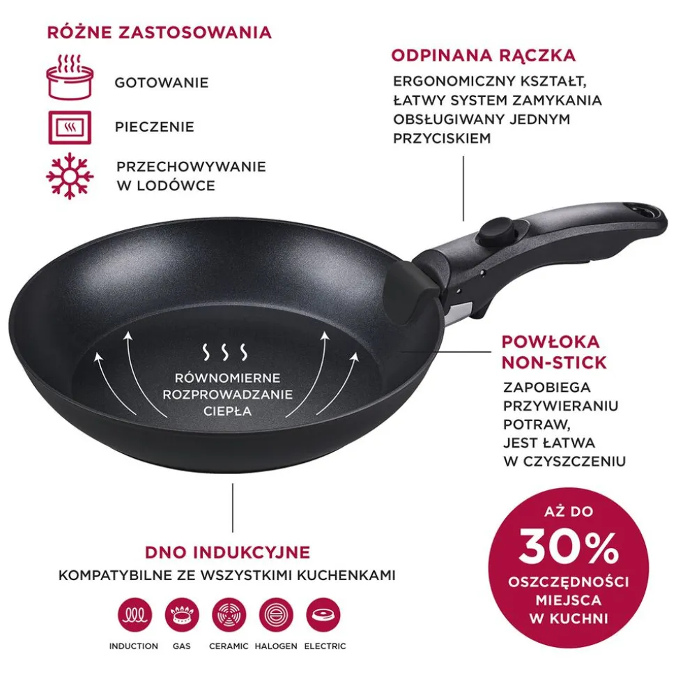 Zestaw patelni aluminiowych MG Home Clever Kitchen, 3 elementy, odpinana rączka