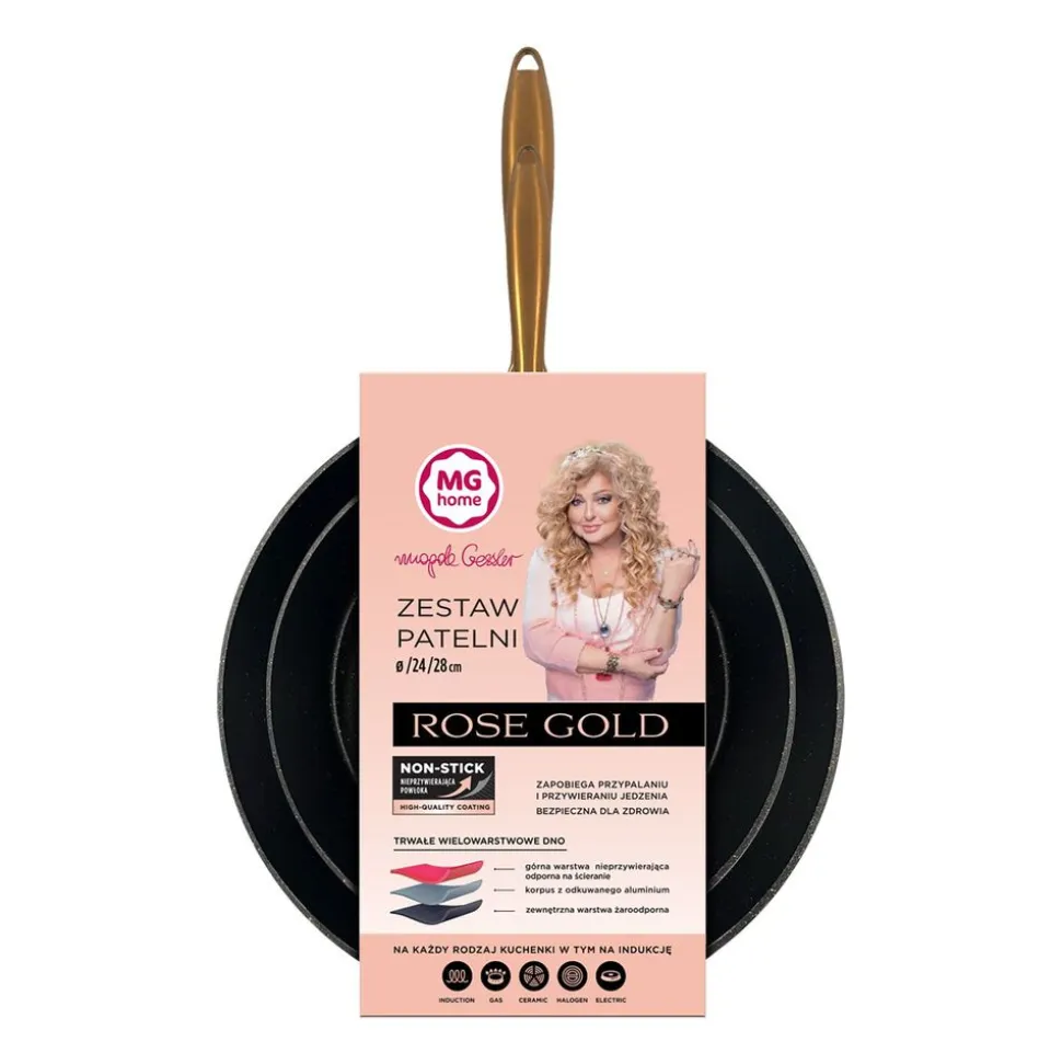 Zestaw patelni MG Home Rose Gold, 2 elementy, czarne