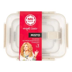 Zestaw 3 pojemników na żywność, MG Home Misto, prostokątne, beżowe