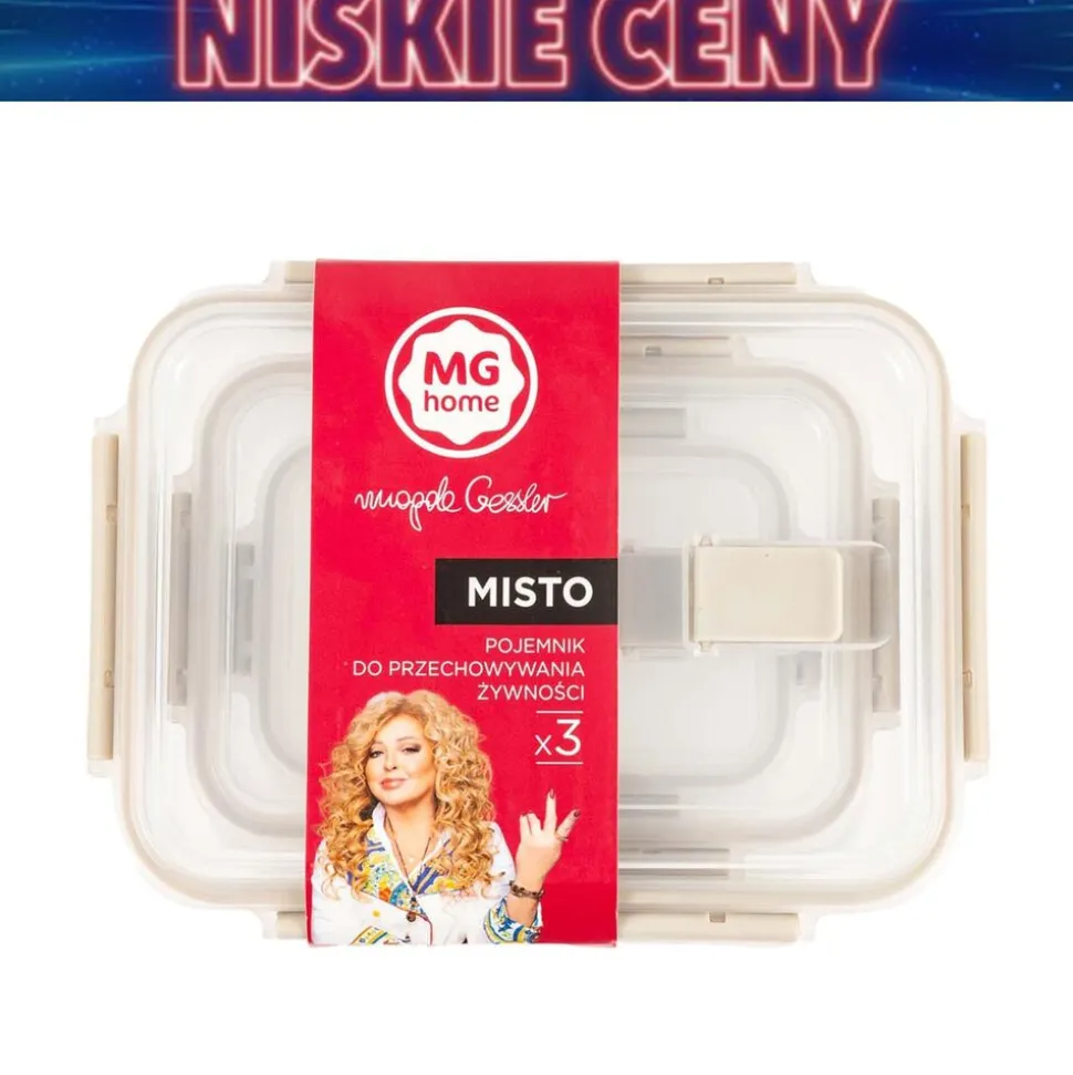 Zestaw 3 pojemników na żywność, MG Home Misto, prostokątne, beżowe