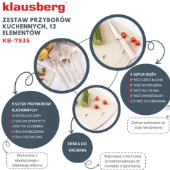 Zestaw przyborów kuchennych Klausberg, 12 elementów, z nożami i deską, beżowe