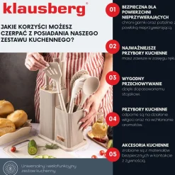Zestaw przyborów kuchennych Klausberg, 12 elementów, z nożami i deską, beżowe