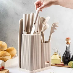 Zestaw przyborów kuchennych Klausberg, 12 elementów, z nożami i deską, beżowe