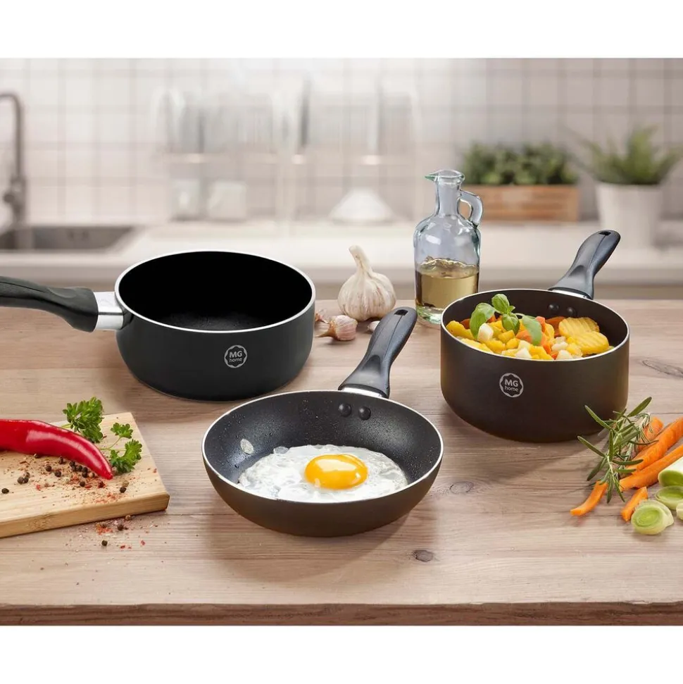 Zestaw rondli i patelni MG Home Mini, 4 elementy, czarne