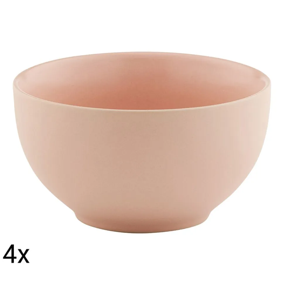 Zestaw salaterek ceramicznych Domotti Pastelli, 660 ml, 14 cm, 4 sztuki, różowe