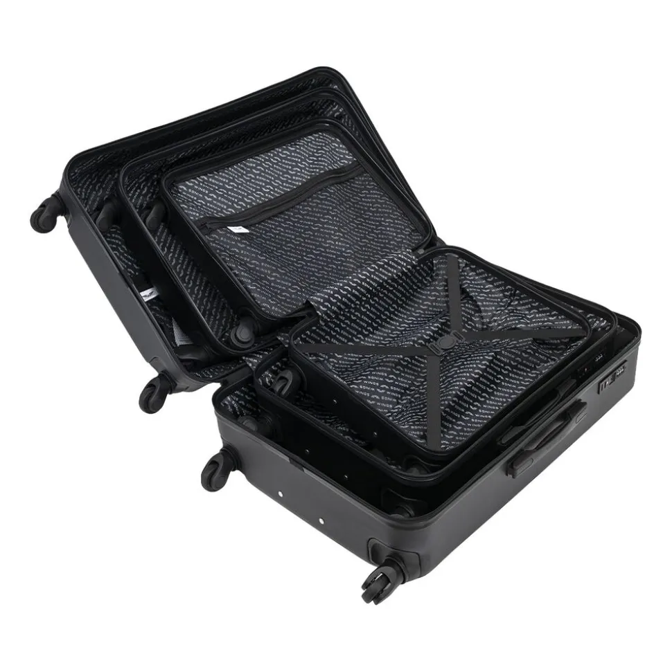 Zestaw walizek Wings Merlin z policarbonu, 3 szt., czarne