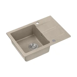 Zlewozmywak granitowy jednokomorowy z ociekaczem beżowy Root Chef Short, 620 x 440 x 175 mm