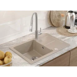 Zlewozmywak granitowy jednokomorowy z ociekaczem beżowy Root Chef Short, 620 x 440 x 175 mm