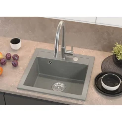 Zlewozmywak granitowy jednokomorowy szary Root Chef Box, 500 x 470 x 185 mm