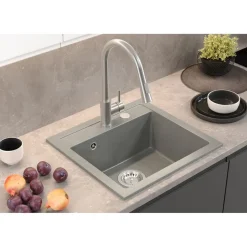 Zlewozmywak granitowy jednokomorowy szary Root Chef Box, 500 x 470 x 185 mm