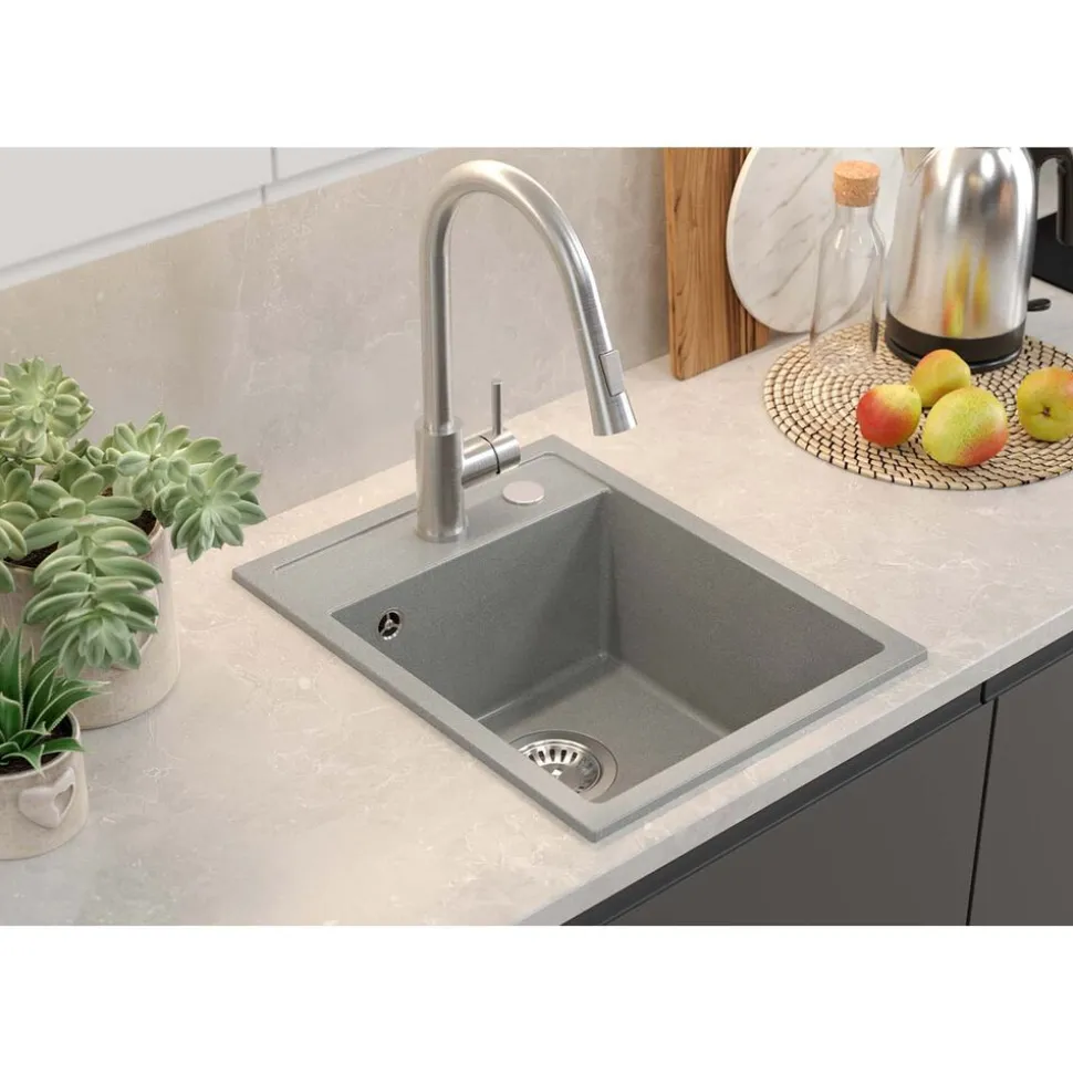 Zlewozmywak granitowy jednokomorowy szary Root Chef Mini, 390 x 500 x 204 mm