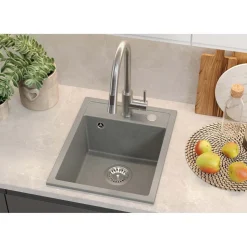 Zlewozmywak granitowy jednokomorowy szary Root Chef Mini, 390 x 500 x 204 mm