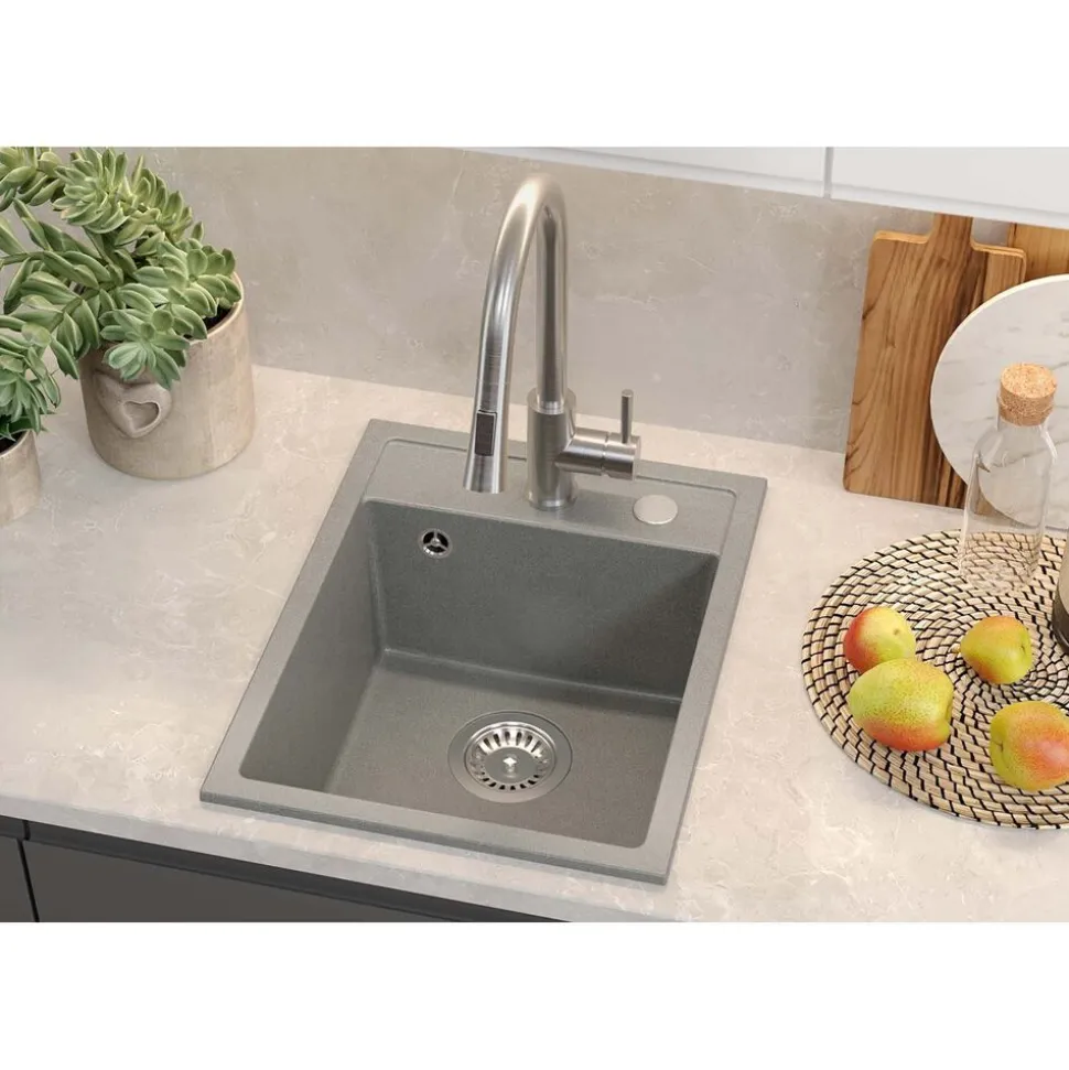 Zlewozmywak granitowy jednokomorowy szary Root Chef Mini, 390 x 500 x 204 mm