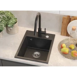 Zlewozmywak granitowy jednokomorowy czarny Root Chef Mini, 390 x 500 x 204 mm