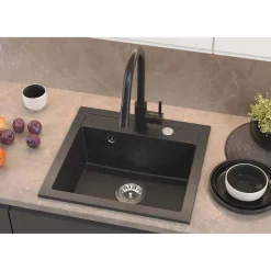 Zlewozmywak granitowy jednokomorowy czarny Root Chef Box, 500 x 470 x 185 mm