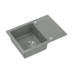 Zlewozmywak granitowy jednokomorowy z ociekaczem szary Root Chef Short, 620 x 440 x 175 mm
