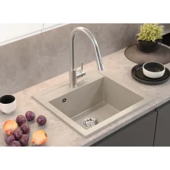 Zlewozmywak granitowy jednokomorowy beżowy Root Chef Box, 500 x 470 x 185 mm