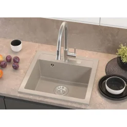 Zlewozmywak granitowy jednokomorowy beżowy Root Chef Box, 500 x 470 x 185 mm