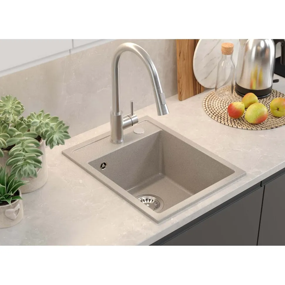 Zlewozmywak granitowy jednokomorowy beżowy Root Chef Mini, 390 x 500 x 204 mm