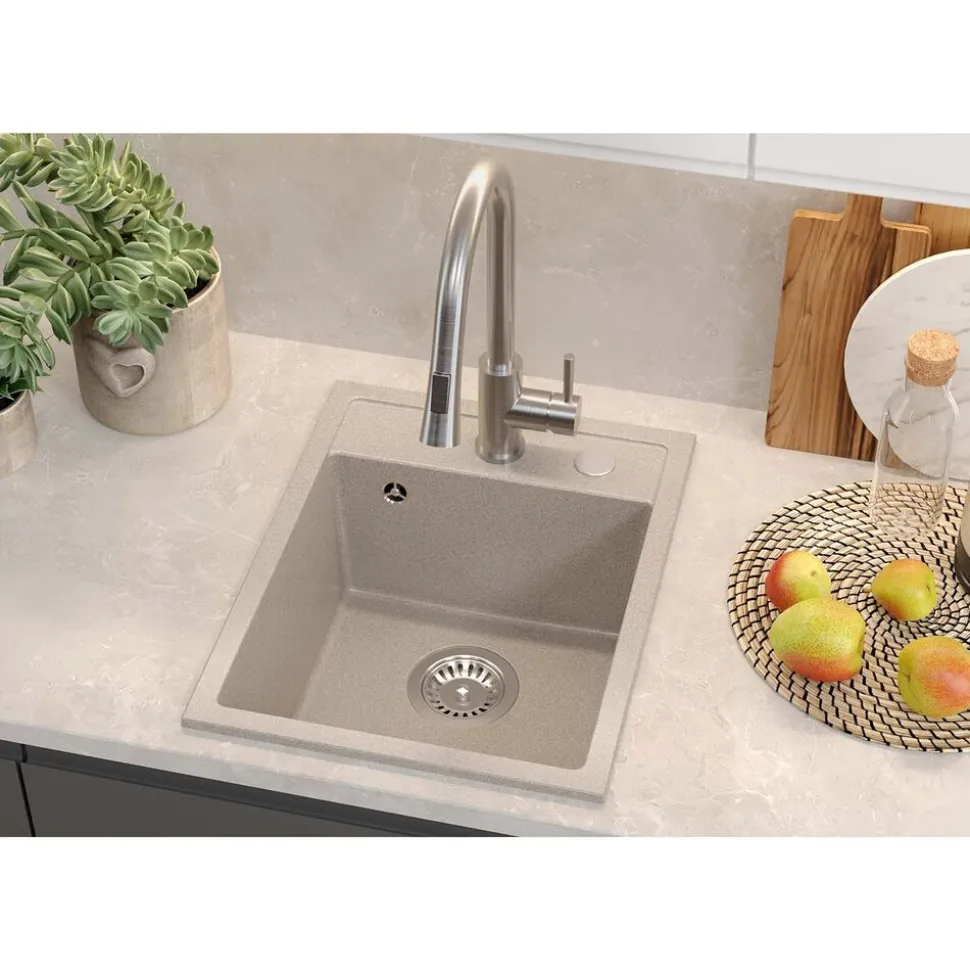 Zlewozmywak granitowy jednokomorowy beżowy Root Chef Mini, 390 x 500 x 204 mm