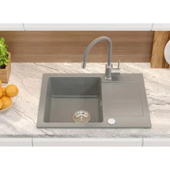 Zlewozmywak granitowy SHORT, z baterią GUM, szary, 620 x 440 x 175 mm