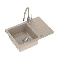 Zlewozmywak granitowy SHORT, z baterią GUM, beżowy, 620 x 440 x 175 mm