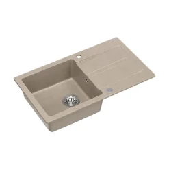 Zlewozmywak jednokomorowy z baterią, granitowy, beżowy, Root Chef & Basic Long, 770 x 440 x 175 mm