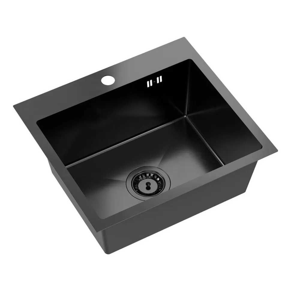 Zlewozmywak stalowy Midi Basic z baterią, czarny, 500 x 450 x 200 mm