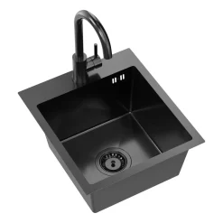 Zlewozmywak stalowy Mini Basic z baterią, czarny, 400 x 450 x 200 mm